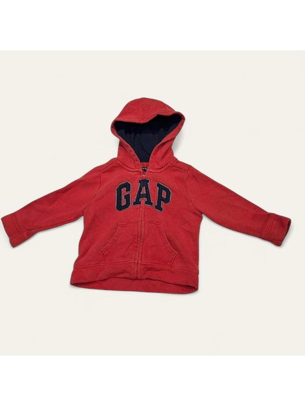 Baby Gap Red Zip Up Hoodie Navy Logo 18-24 Months